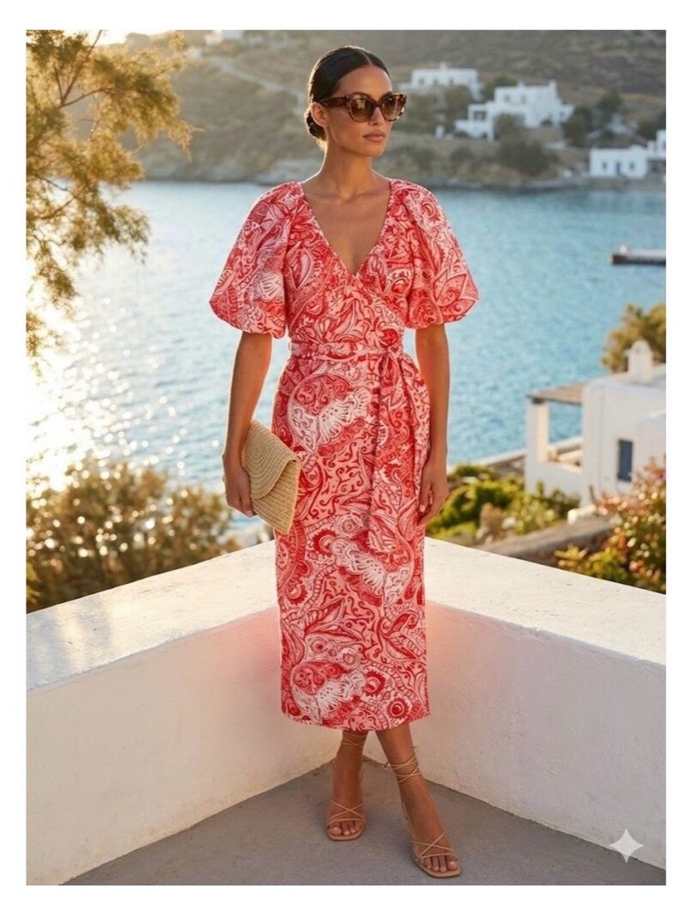 Nwot Mara Hoffman red paisley wrap dress sz M